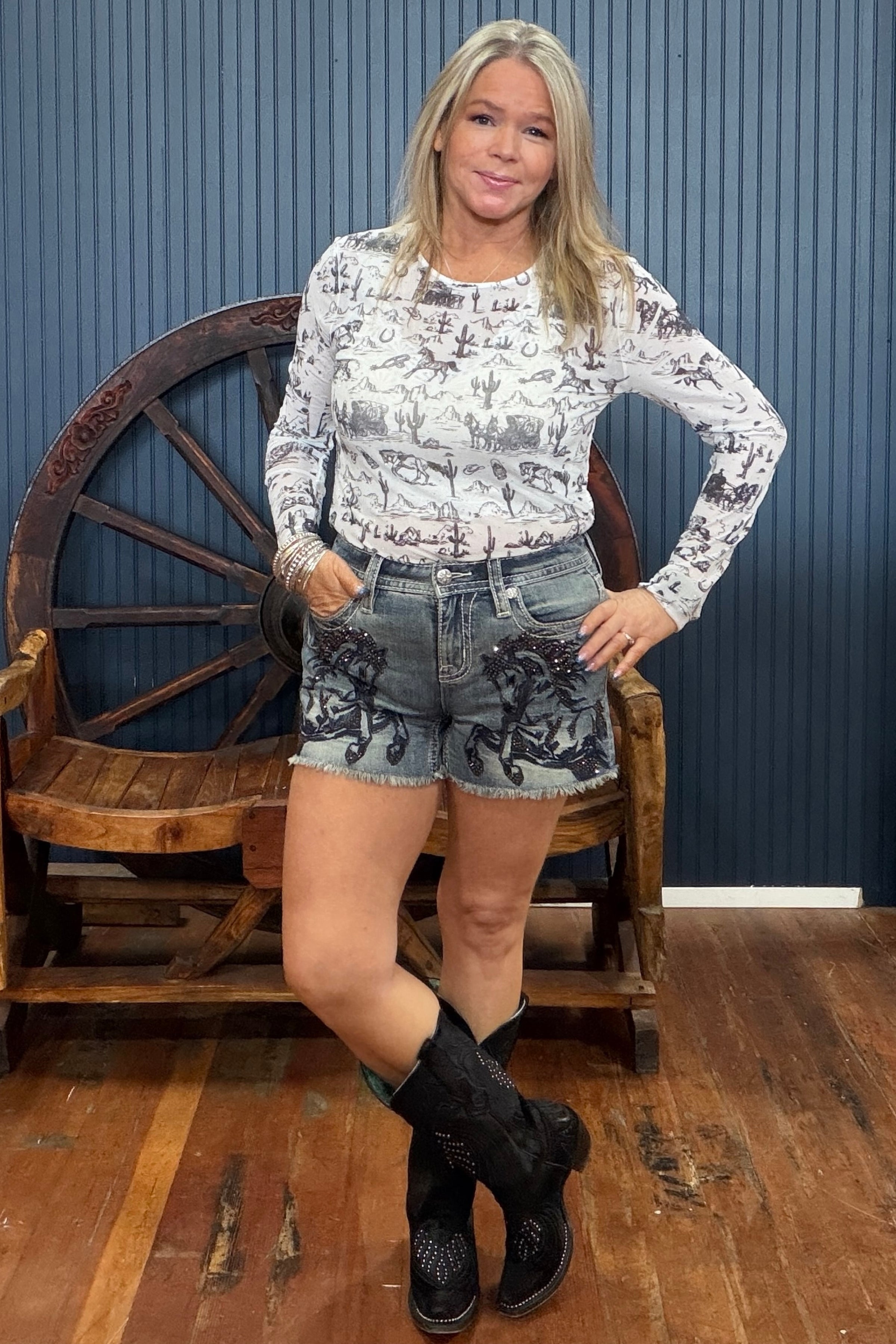 Black Stallion Denim Shorts by Miss Me-Shorts-Miss Me-Gallop 'n Glitz- Women's Western Wear Boutique, Located in Grants Pass, Oregon
