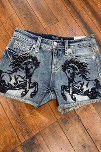 Black Stallion Denim Shorts by Miss Me-Shorts-Miss Me-Gallop 'n Glitz- Women's Western Wear Boutique, Located in Grants Pass, Oregon