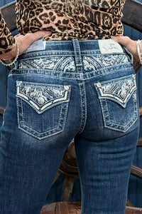 Sequin and Flora Bootcut Jean by Miss Me