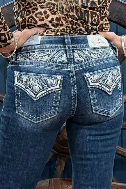 Sequin and Flora Bootcut Jean by Miss Me