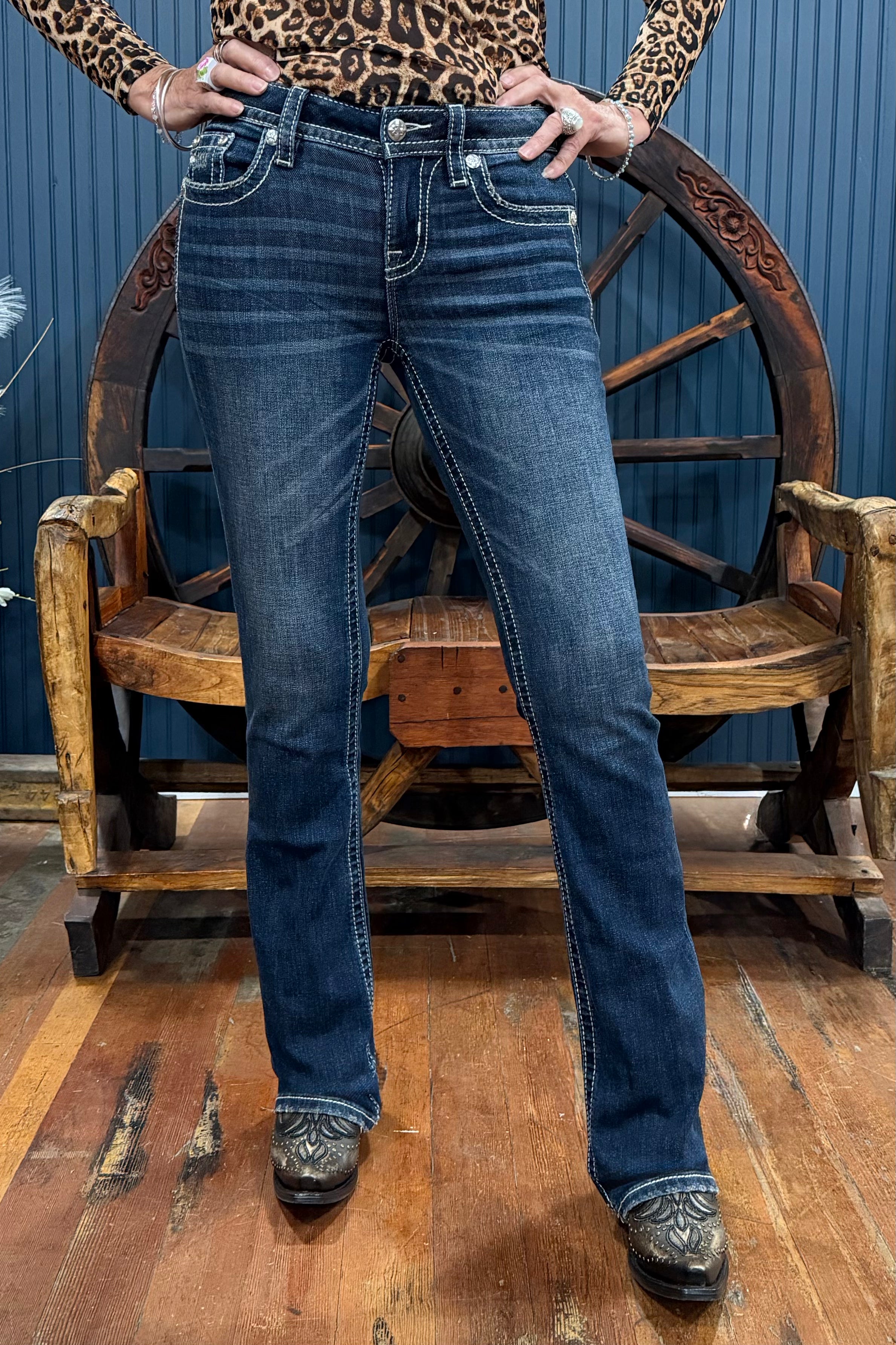 Sequin and Flora Bootcut Jean by Miss Me