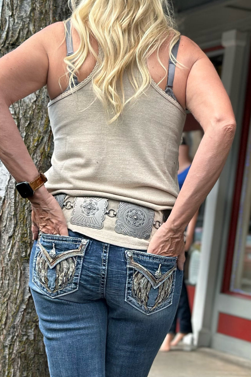 Women's Angel Ranch Square Silver Concho Chain Belt-Belt-M&F-Gallop 'n Glitz- Women's Western Wear Boutique, Located in Grants Pass, Oregon