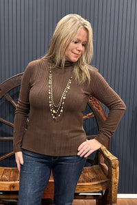 Miss Me Long Sleeve Textured Turtle Neck Cocoa-top-Miss Me-Gallop 'n Glitz- Women's Western Wear Boutique, Located in Grants Pass, Oregon