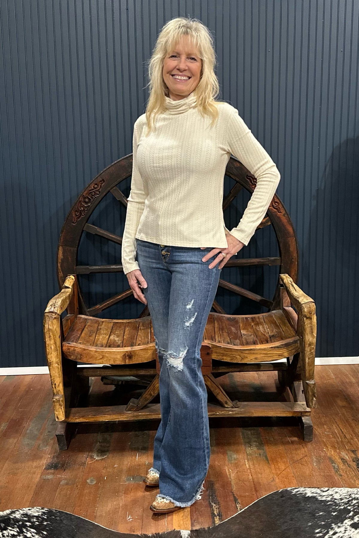 Miss Me Long Sleeve Textured Turtle Neck Beige-top-Miss Me-Gallop 'n Glitz- Women's Western Wear Boutique, Located in Grants Pass, Oregon