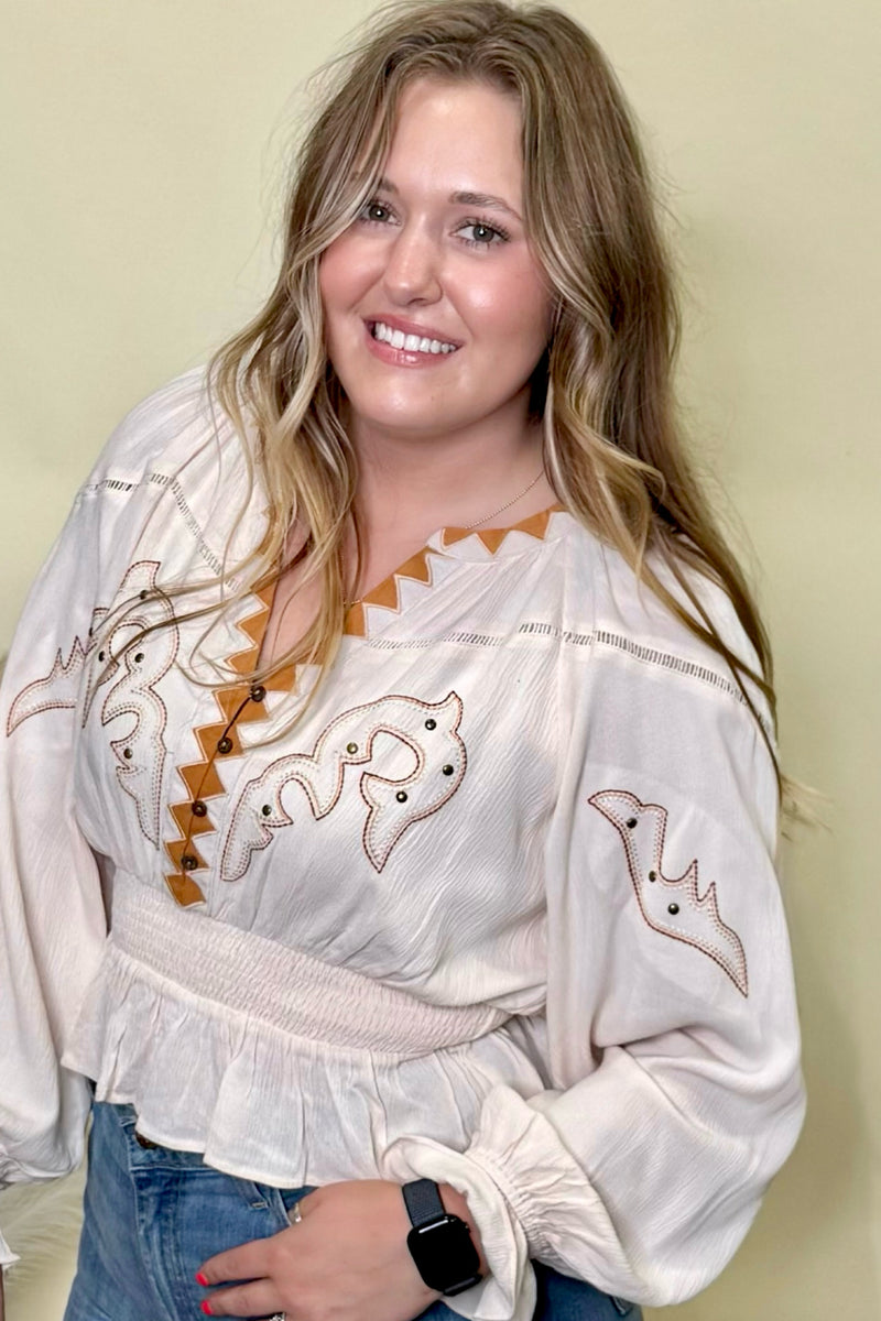 Golden Mesa Boho Cream Top By Miss Me-Top-Miss Me-Gallop 'n Glitz- Women's Western Wear Boutique, Located in Grants Pass, Oregon