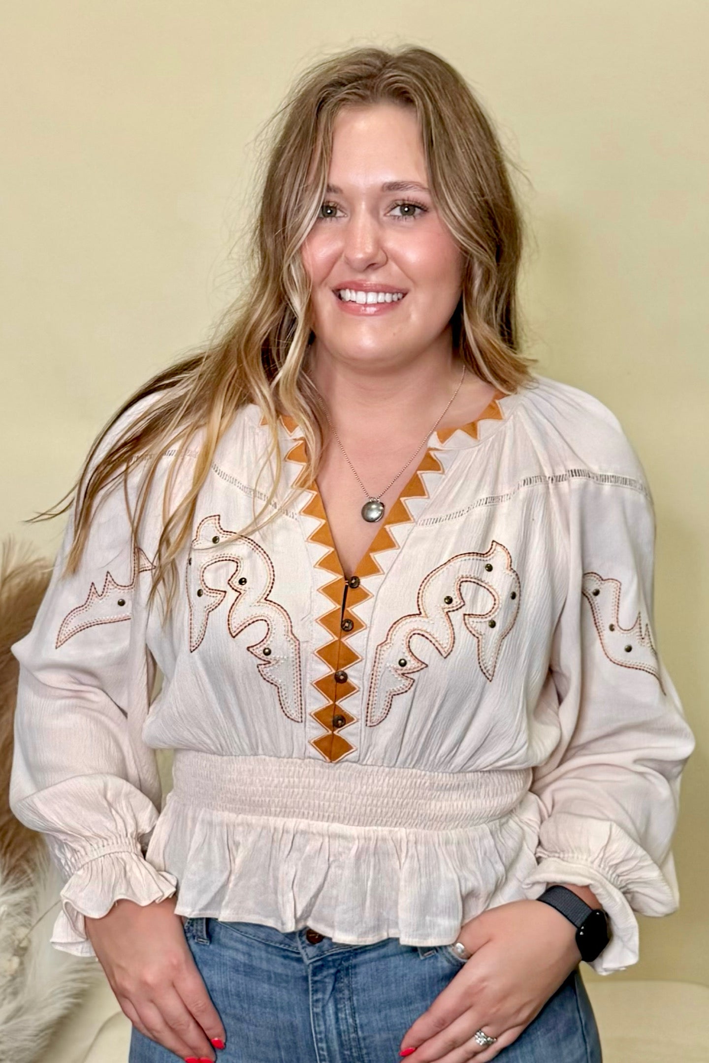 Golden Mesa Boho Cream Top By Miss Me-Top-Miss Me-Gallop 'n Glitz- Women's Western Wear Boutique, Located in Grants Pass, Oregon