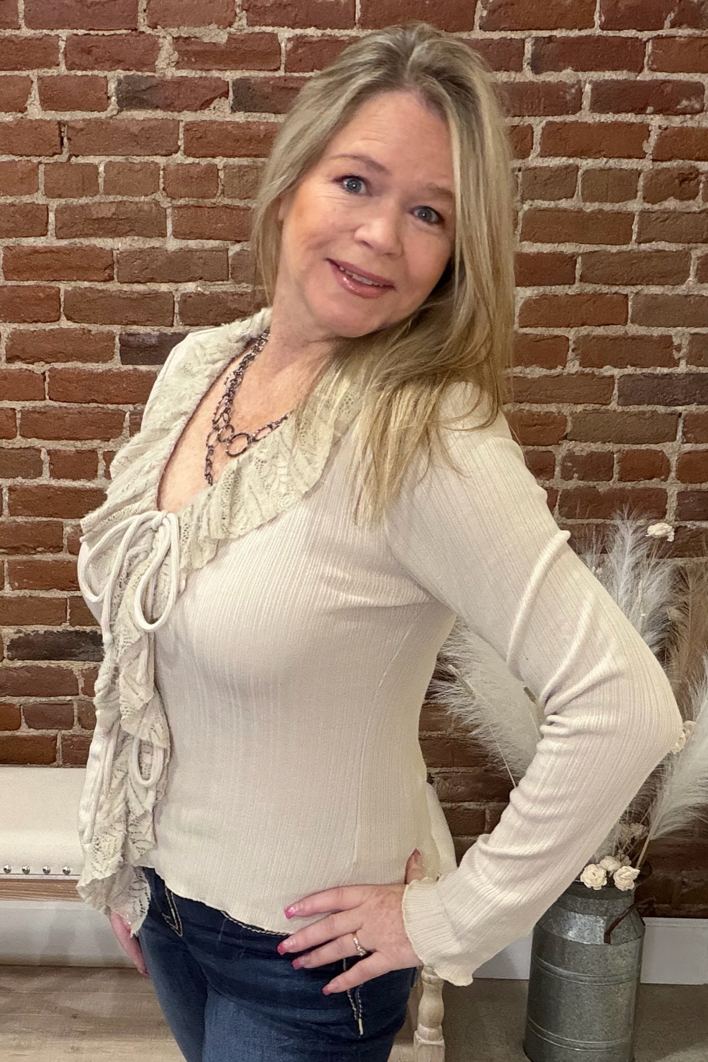 Ruffles and Romance Top By Miss Me-Top-Miss Me-Gallop 'n Glitz- Women's Western Wear Boutique, Located in Grants Pass, Oregon