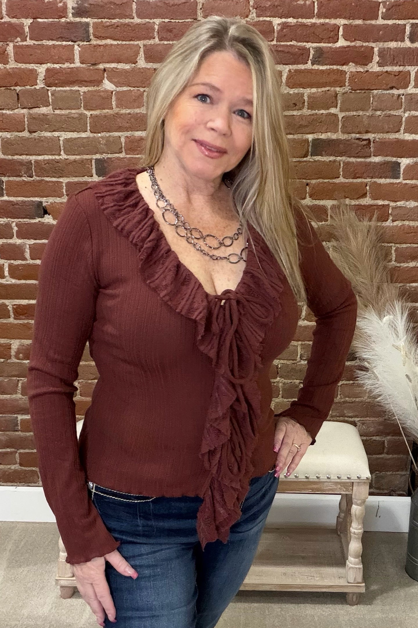 Ruffles and Romance Top By Miss Me-Top-Miss Me-Gallop 'n Glitz- Women's Western Wear Boutique, Located in Grants Pass, Oregon