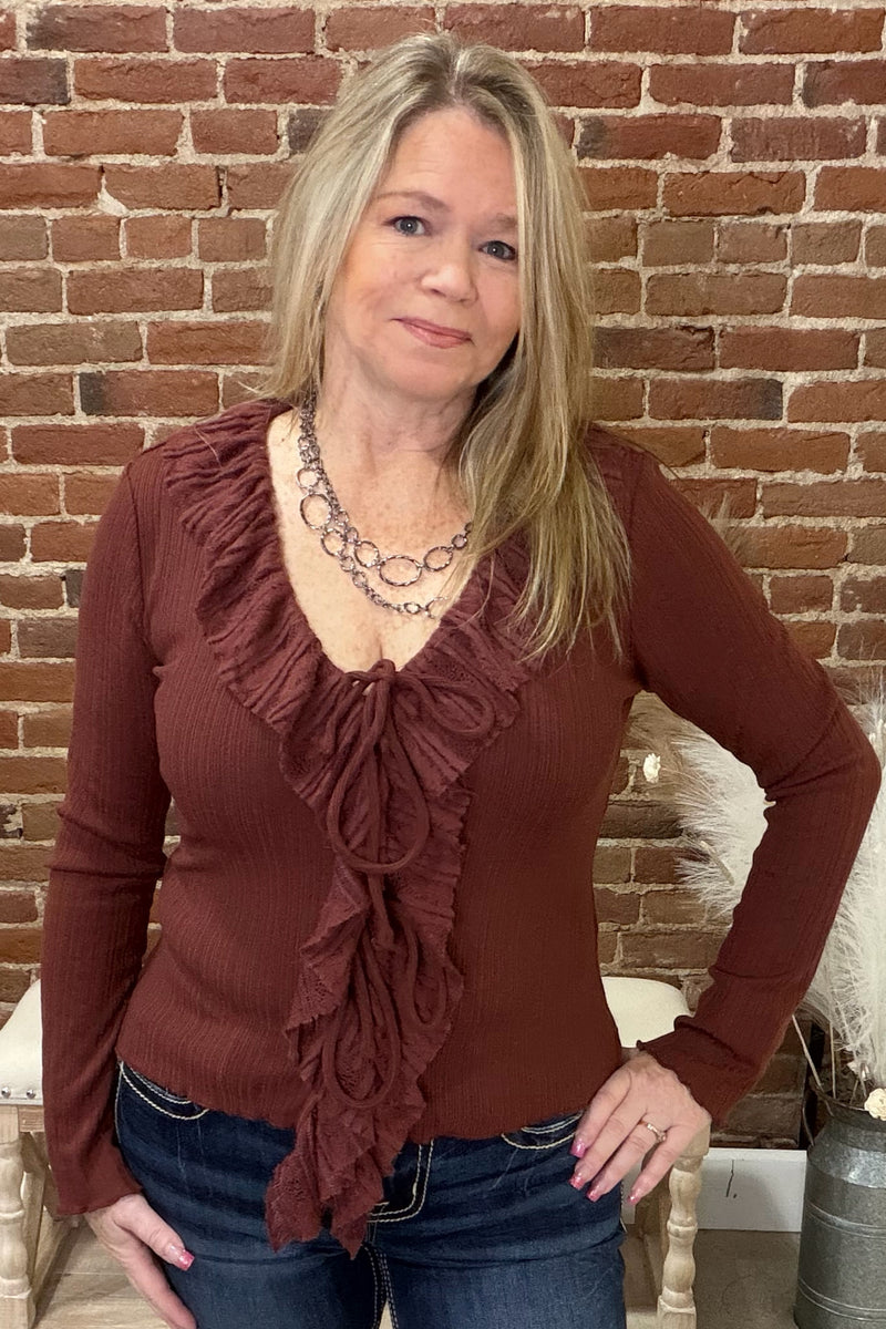 Ruffles and Romance Top By Miss Me-Top-Miss Me-Gallop 'n Glitz- Women's Western Wear Boutique, Located in Grants Pass, Oregon