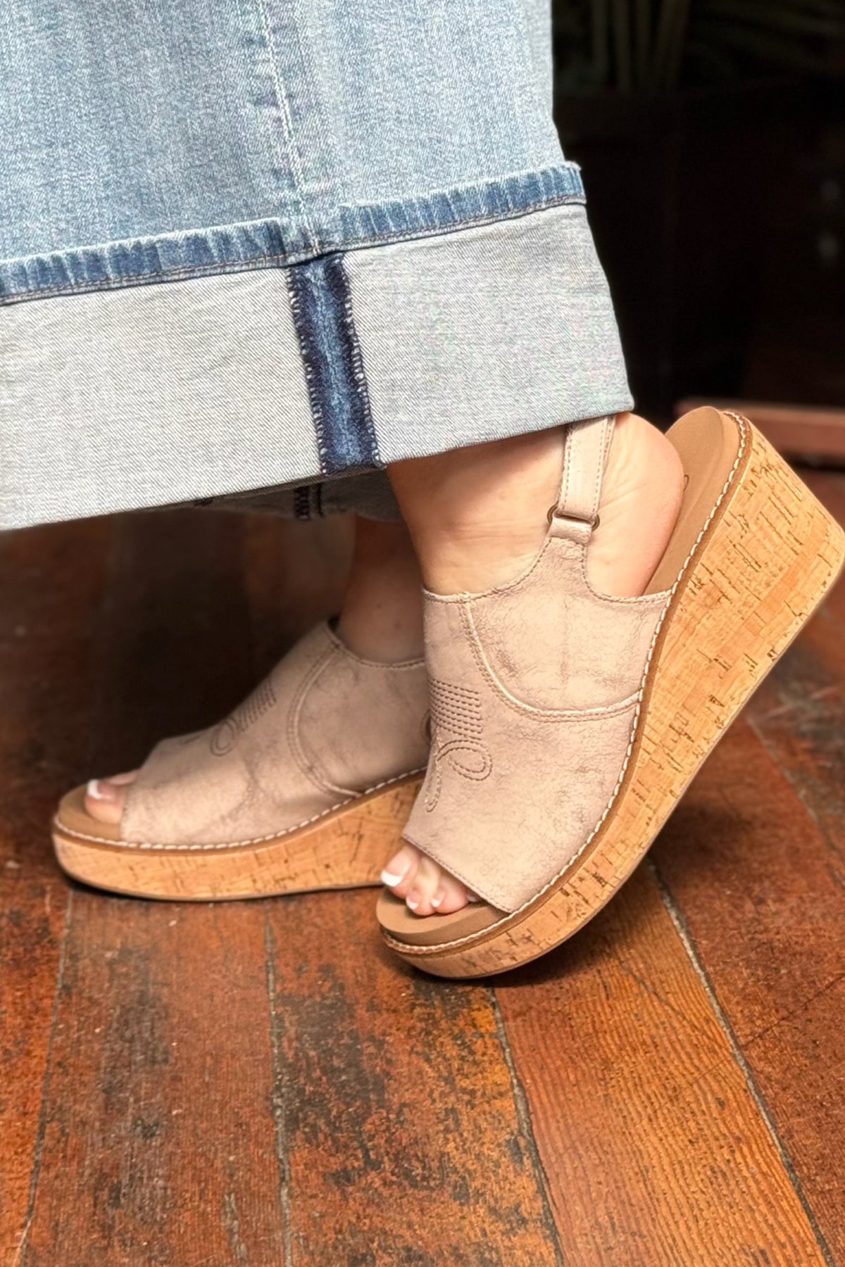 MOST WANTED By Corkys Cream Crackle Wedge Sandal-Women's Shoes-Corkys-Gallop 'n Glitz- Women's Western Wear Boutique, Located in Grants Pass, Oregon