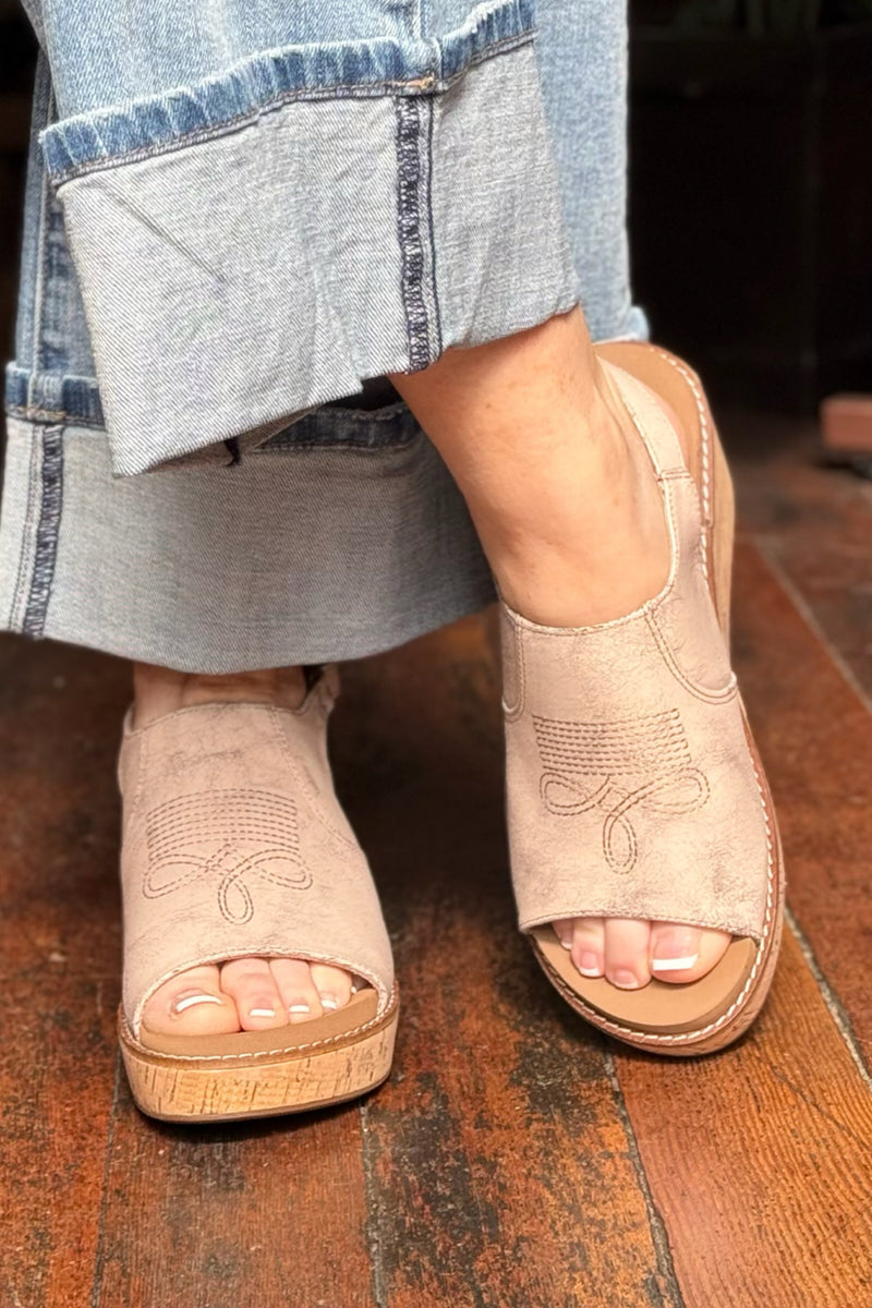 MOST WANTED By Corkys Cream Crackle Wedge Sandal-Women's Shoes-Corkys-Gallop 'n Glitz- Women's Western Wear Boutique, Located in Grants Pass, Oregon