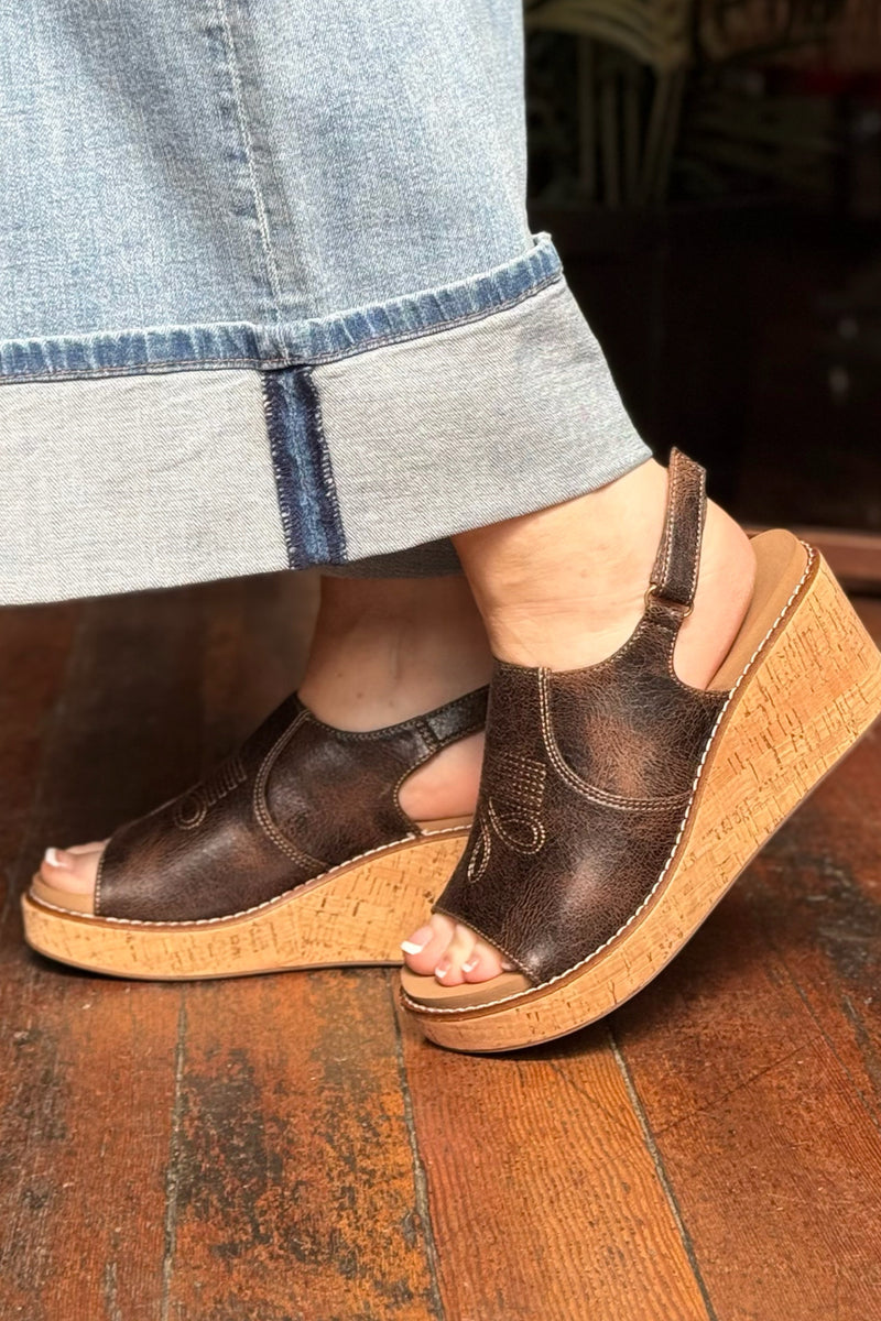 MOST WANTED By Corkys Espresso Crinkle Wedge Sandal-Women's Shoes-Corkys-Gallop 'n Glitz- Women's Western Wear Boutique, Located in Grants Pass, Oregon