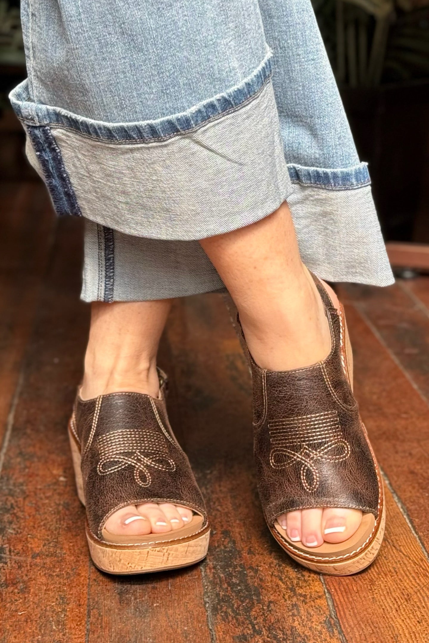 MOST WANTED By Corkys Espresso Crinkle Wedge Sandal-Women's Shoes-Corkys-Gallop 'n Glitz- Women's Western Wear Boutique, Located in Grants Pass, Oregon