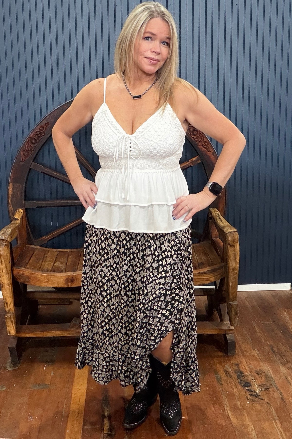 Cactus Charm Midi Skirt-Skirt-Nostalgia-Gallop 'n Glitz- Women's Western Wear Boutique, Located in Grants Pass, Oregon