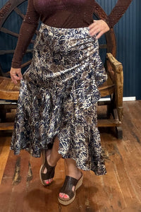Cream/Navy Mixed Print Ruffle Skirt