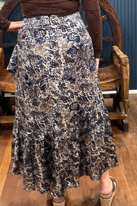 Cream/Navy Mixed Print Ruffle Skirt