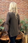 Lace Bell Sleeve Brown Tunic by Origami Apparel-top-Origami-Gallop 'n Glitz- Women's Western Wear Boutique, Located in Grants Pass, Oregon