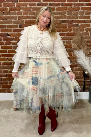 Stars & Script Mesh Skirt-Skirt-Origami-Gallop 'n Glitz- Women's Western Wear Boutique, Located in Grants Pass, Oregon