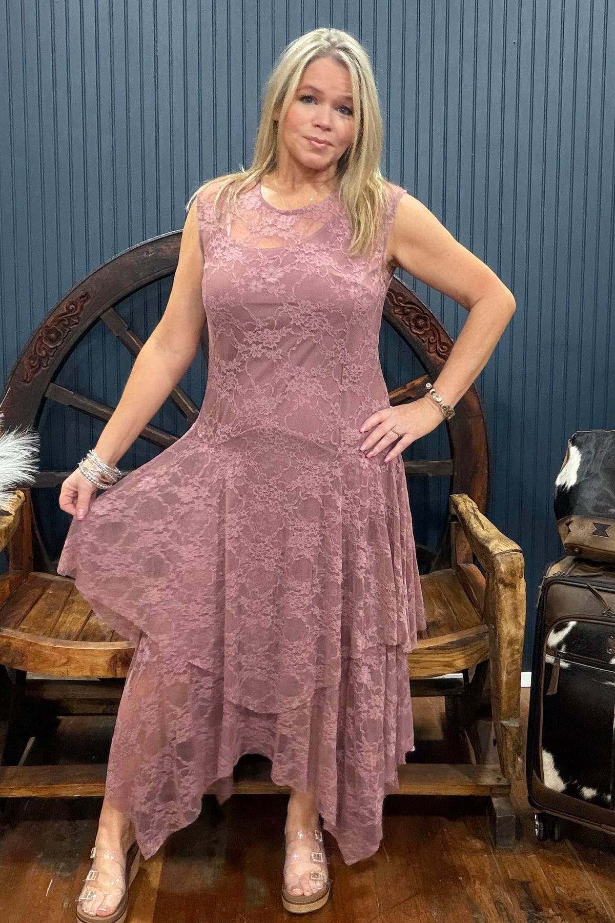 The Dusty Rose Lace Dress-Dress-Origami-Gallop 'n Glitz- Women's Western Wear Boutique, Located in Grants Pass, Oregon