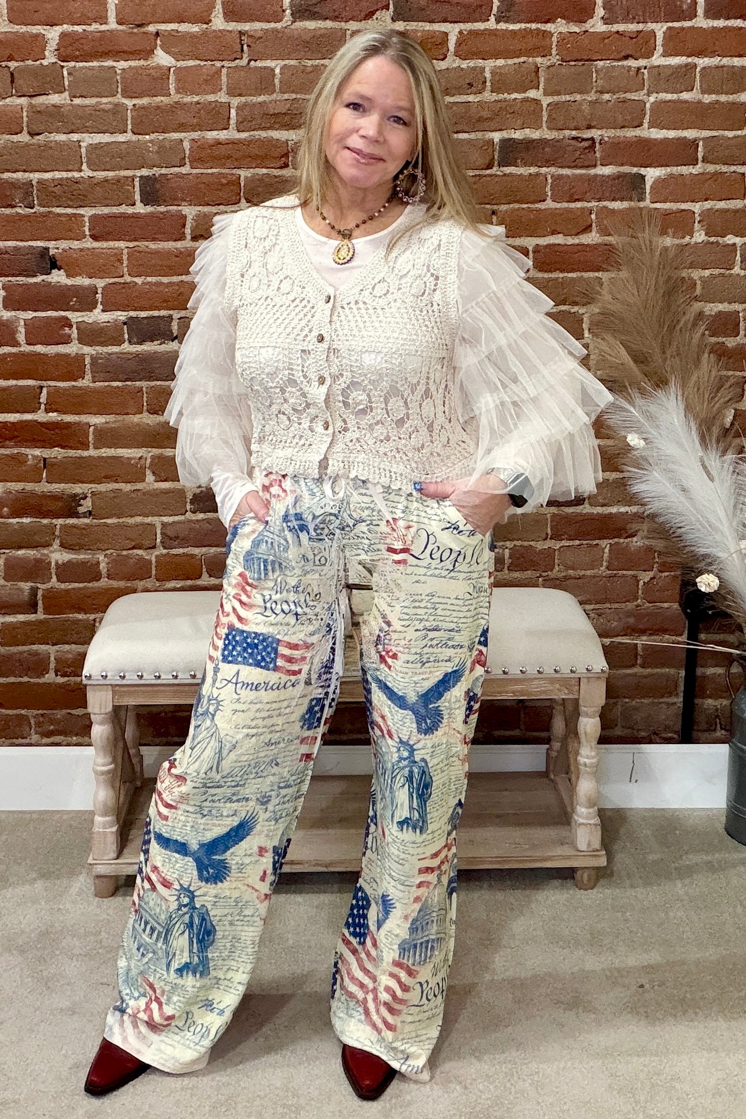 Old Glory Lace Drawstring Pants-Casual-Origami-Gallop 'n Glitz- Women's Western Wear Boutique, Located in Grants Pass, Oregon