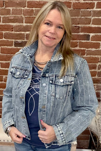 Trail Dust and Rhinestones Denim Jacket-Jacket-Origami-Gallop 'n Glitz- Women's Western Wear Boutique, Located in Grants Pass, Oregon