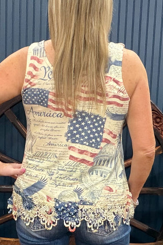 Freedom N' Lace Tank-Top-Origami-Gallop 'n Glitz- Women's Western Wear Boutique, Located in Grants Pass, Oregon