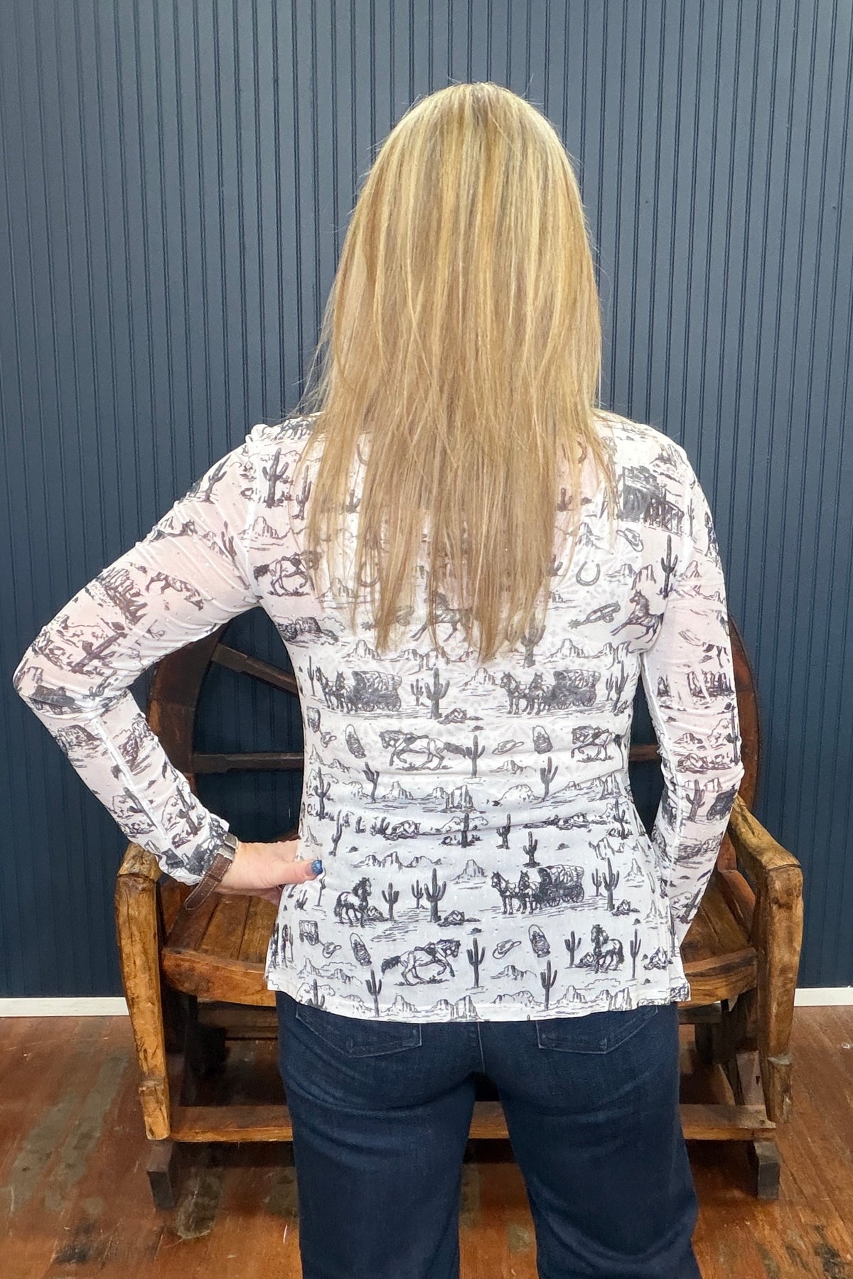 Old West Sparkle Mesh Top-Mesh Top-Origami-Gallop 'n Glitz- Women's Western Wear Boutique, Located in Grants Pass, Oregon