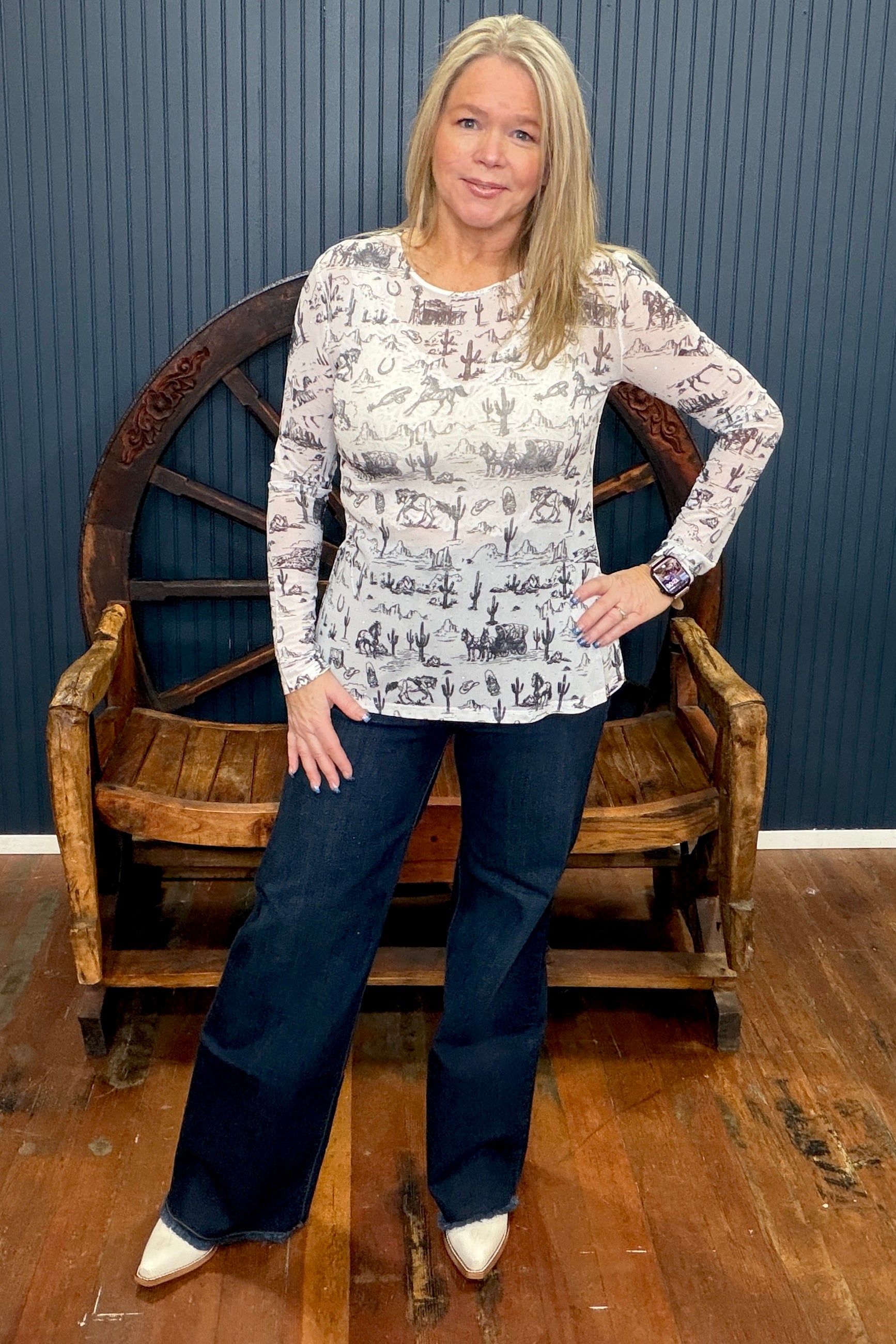 Old West Sparkle Mesh Top-Mesh Top-Origami-Gallop 'n Glitz- Women's Western Wear Boutique, Located in Grants Pass, Oregon