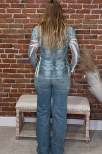 Prairie Starlight Denim Rhinestone Mesh Top-Mesh Top-Origami-Gallop 'n Glitz- Women's Western Wear Boutique, Located in Grants Pass, Oregon