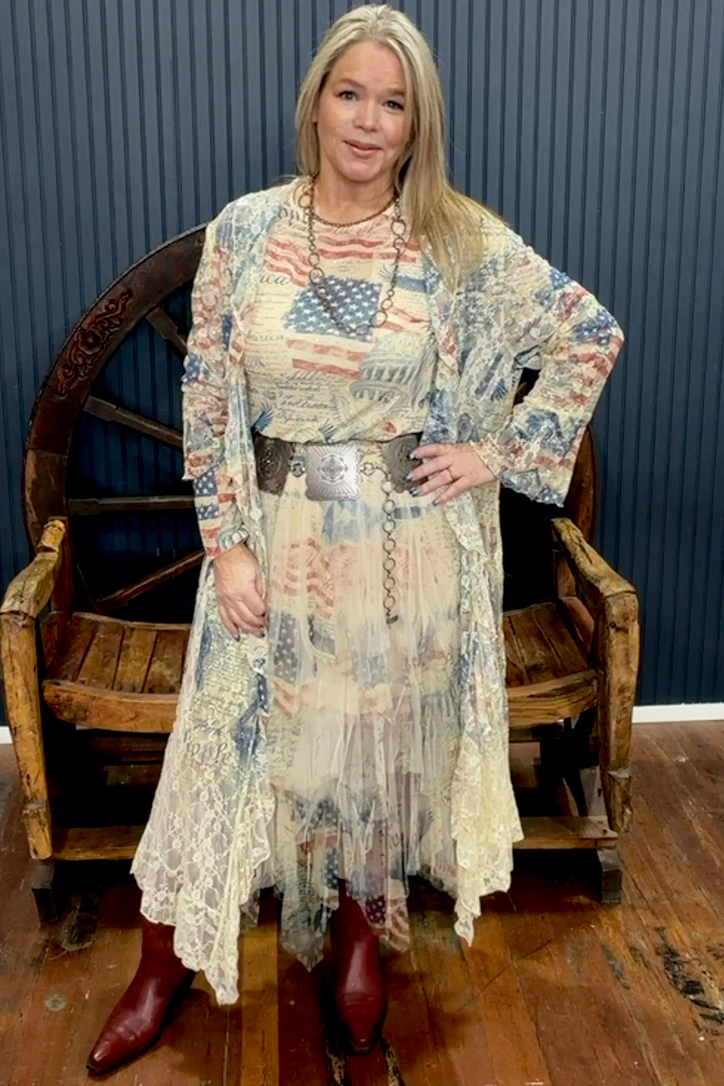 Freedom Sparkle Mesh Top-Mesh Top-Origami-Gallop 'n Glitz- Women's Western Wear Boutique, Located in Grants Pass, Oregon