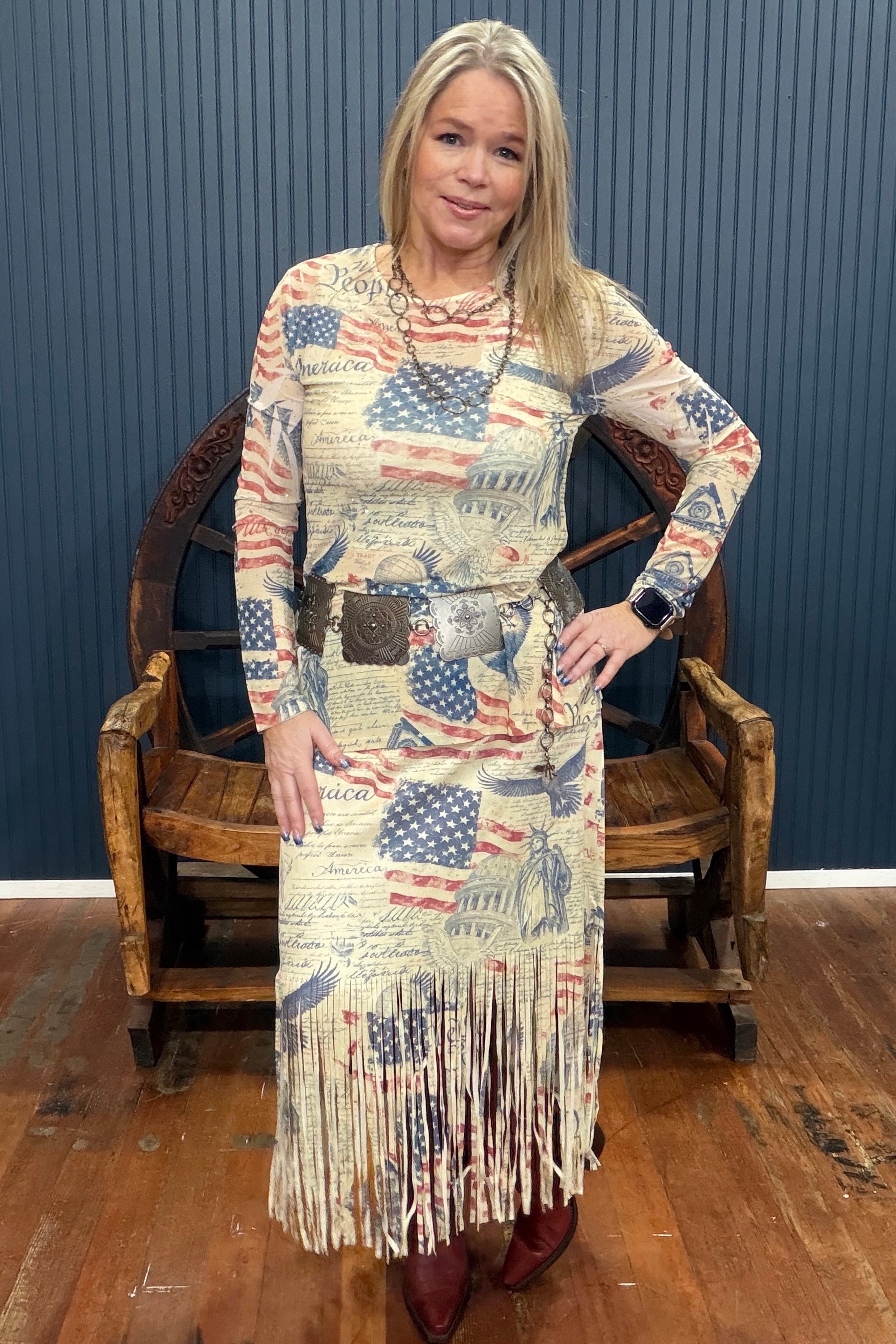 Freedom Sparkle Mesh Top-Mesh Top-Origami-Gallop 'n Glitz- Women's Western Wear Boutique, Located in Grants Pass, Oregon