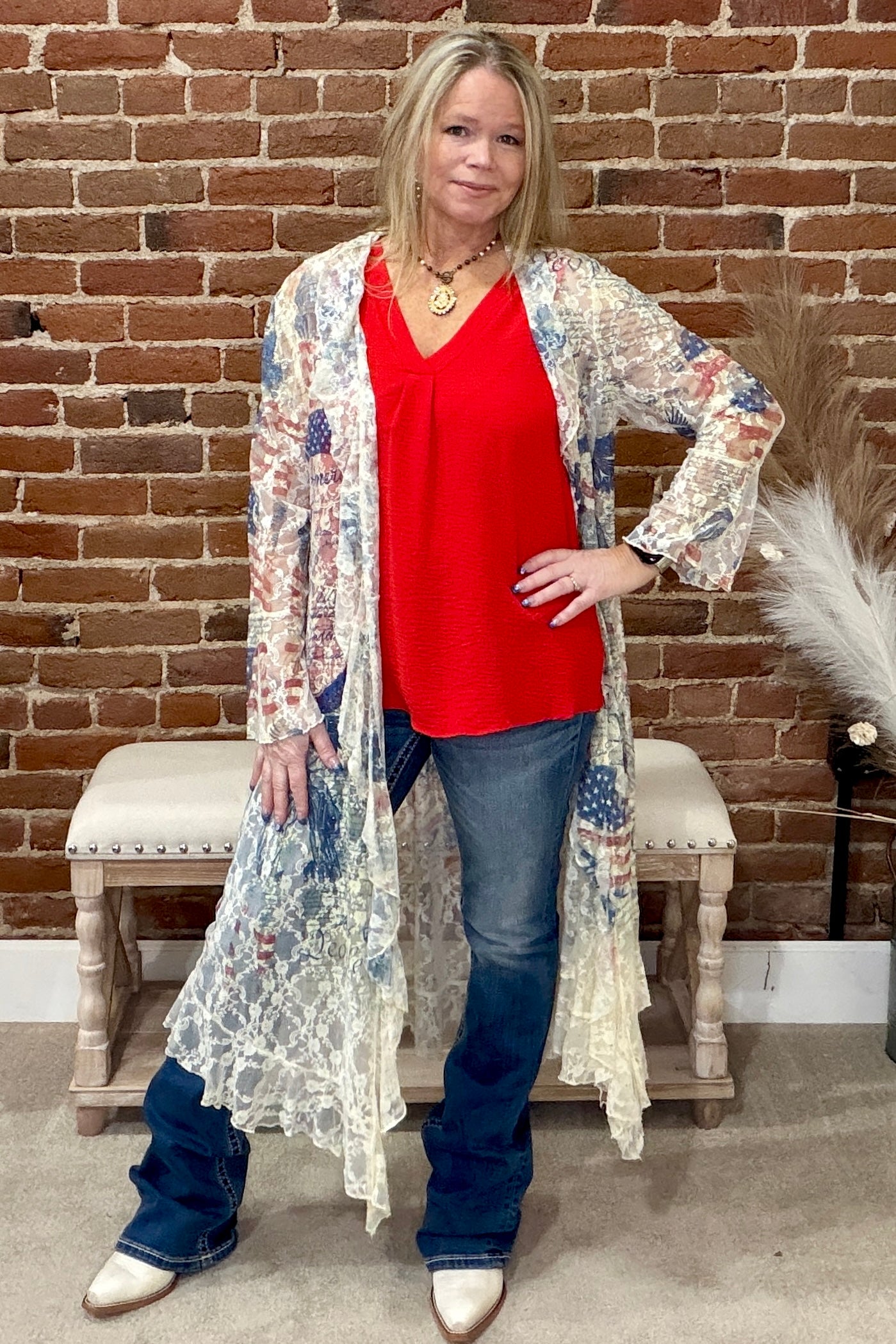 Freedom Lace Duster-Duster-Origami-Gallop 'n Glitz- Women's Western Wear Boutique, Located in Grants Pass, Oregon