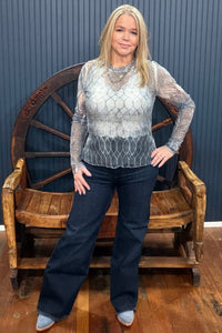 Liberty Lace Denim Mesh Top-Mesh Top-Origami-Gallop 'n Glitz- Women's Western Wear Boutique, Located in Grants Pass, Oregon
