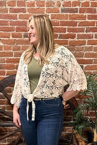 Crochet Tie Front Crop Cardigan by Origami Apparel-Cardigan-Origami-Gallop 'n Glitz- Women's Western Wear Boutique, Located in Grants Pass, Oregon