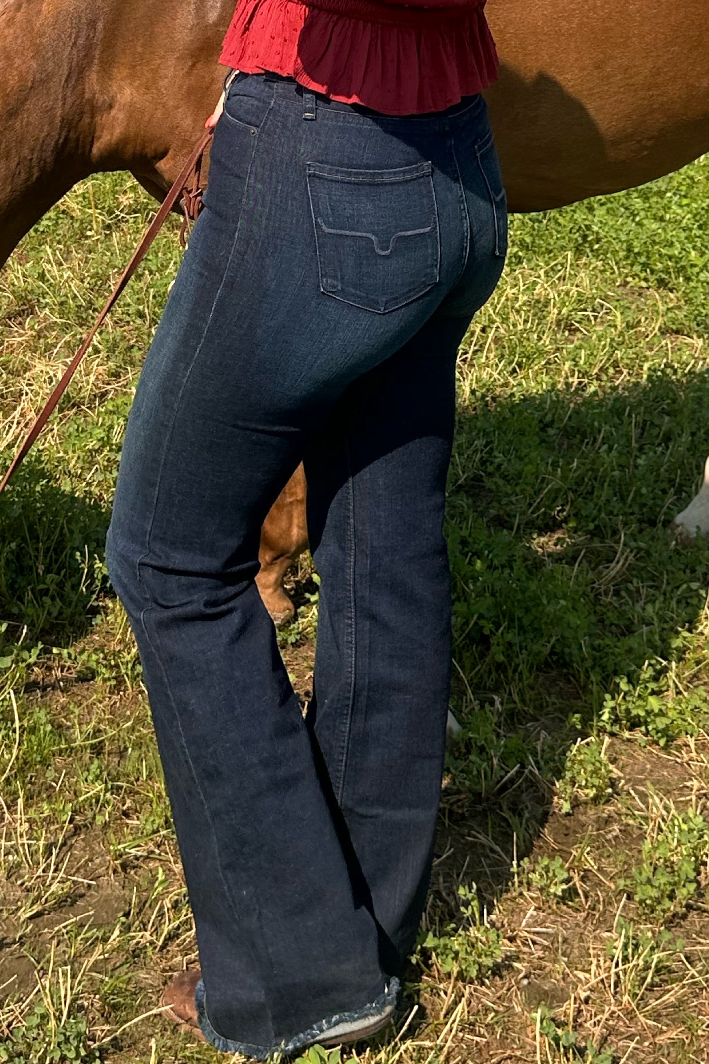 Kimes Ranch Women's Olivia DARK WASH High Rise Wide Leg Trouser Jeans-Trouser-Kimes-Gallop 'n Glitz- Women's Western Wear Boutique, Located in Grants Pass, Oregon