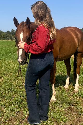 Kimes Ranch Women's Olivia DARK WASH High Rise Wide Leg Trouser Jeans-Trouser-Kimes-Gallop 'n Glitz- Women's Western Wear Boutique, Located in Grants Pass, Oregon