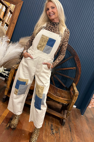 The Patchwork Bone Denim Overall-Casual-ee:some-Gallop 'n Glitz- Women's Western Wear Boutique, Located in Grants Pass, Oregon