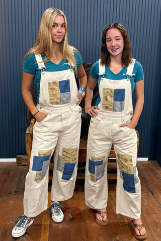 The Patchwork Bone Denim Overall-Casual-ee:some-Gallop 'n Glitz- Women's Western Wear Boutique, Located in Grants Pass, Oregon