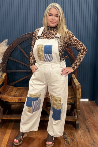 The Patchwork Bone Denim Overall-Casual-ee:some-Gallop 'n Glitz- Women's Western Wear Boutique, Located in Grants Pass, Oregon