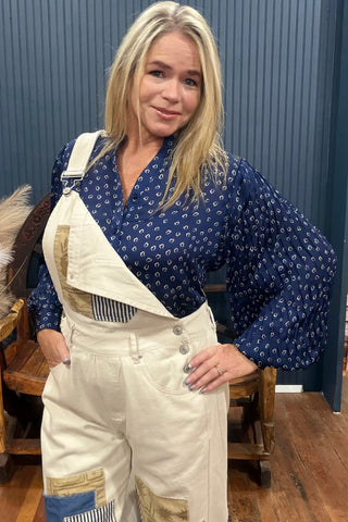 The Patchwork Bone Denim Overall-Casual-ee:some-Gallop 'n Glitz- Women's Western Wear Boutique, Located in Grants Pass, Oregon