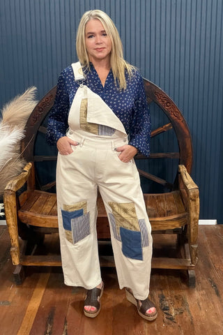 The Patchwork Bone Denim Overall-Casual-ee:some-Gallop 'n Glitz- Women's Western Wear Boutique, Located in Grants Pass, Oregon