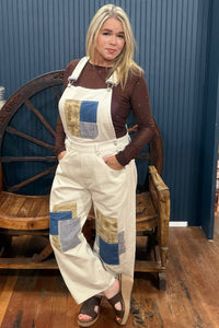 The Patchwork Bone Denim Overall