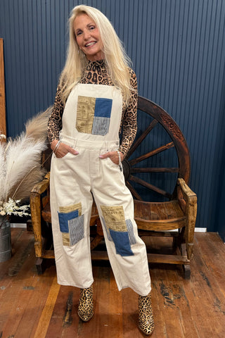 The Patchwork Bone Denim Overall-Casual-ee:some-Gallop 'n Glitz- Women's Western Wear Boutique, Located in Grants Pass, Oregon