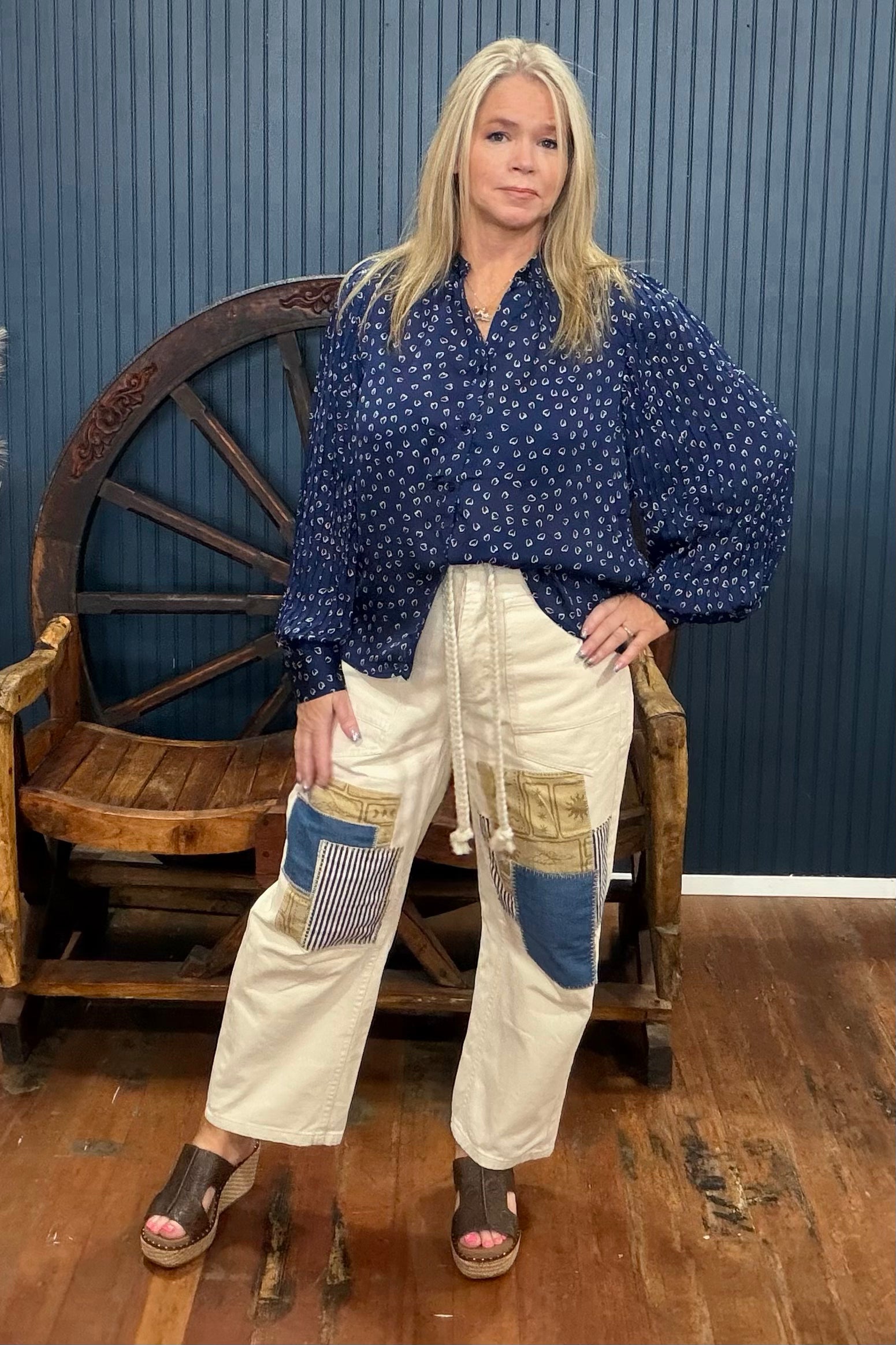 The Patchwork Bone Denim Pant-Pants-ee:some-Gallop 'n Glitz- Women's Western Wear Boutique, Located in Grants Pass, Oregon