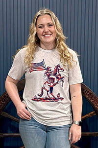 Patriotic Cowboy Tee-Graphic Tee-Texas True-Gallop 'n Glitz- Women's Western Wear Boutique, Located in Grants Pass, Oregon