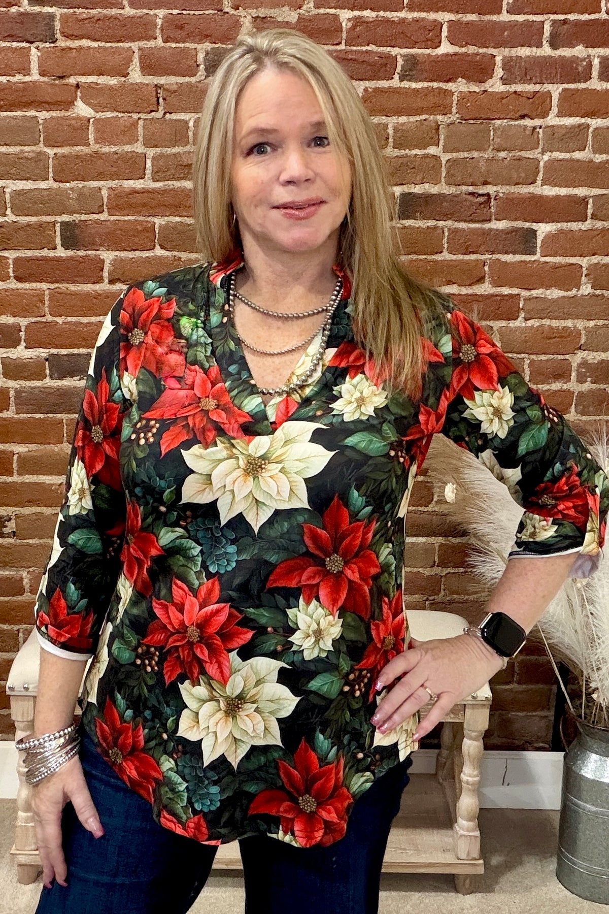 Poinsettia Season Top-Top-Sterling Kreek-Gallop 'n Glitz- Women's Western Wear Boutique, Located in Grants Pass, Oregon