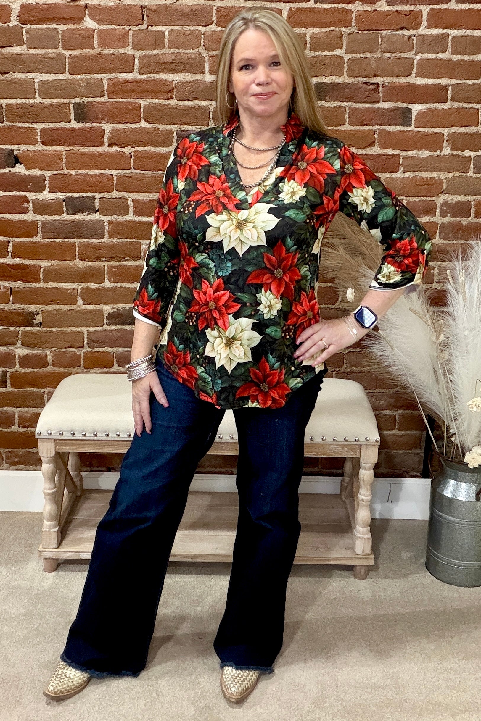 Poinsettia Season Top-Top-Sterling Kreek-Gallop 'n Glitz- Women's Western Wear Boutique, Located in Grants Pass, Oregon