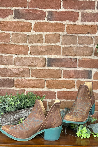 Cognac Embroidery Ankle Circle G Boot by Corral Boots-Women's Boot-Circle G Boots-Gallop 'n Glitz- Women's Western Wear Boutique, Located in Grants Pass, Oregon