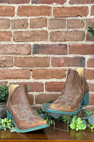 Cognac Embroidery Ankle Circle G Boot by Corral Boots-Women's Boot-Circle G Boots-Gallop 'n Glitz- Women's Western Wear Boutique, Located in Grants Pass, Oregon