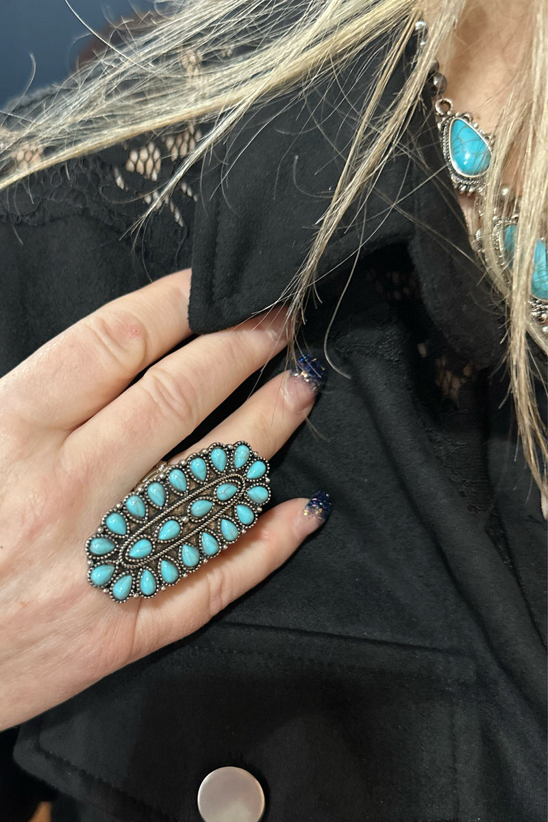 Stretch Turquoise Ring-Jewelry-West & Co-Gallop 'n Glitz- Women's Western Wear Boutique, Located in Grants Pass, Oregon